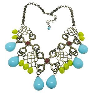 GERARD YOSCA vintage signed bronze tone glass beads designer necklace